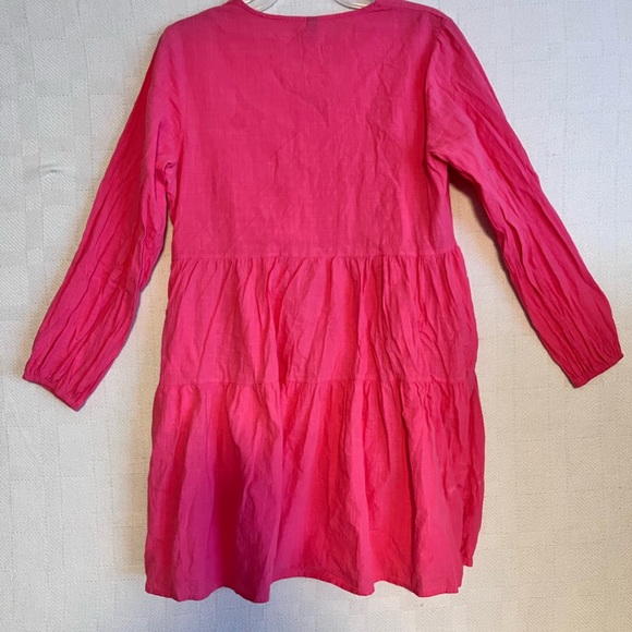 Yinn Women's Hot Pink V-Neck Tiered Long Sleeve Dress by Yinn - Picture 3 of 7